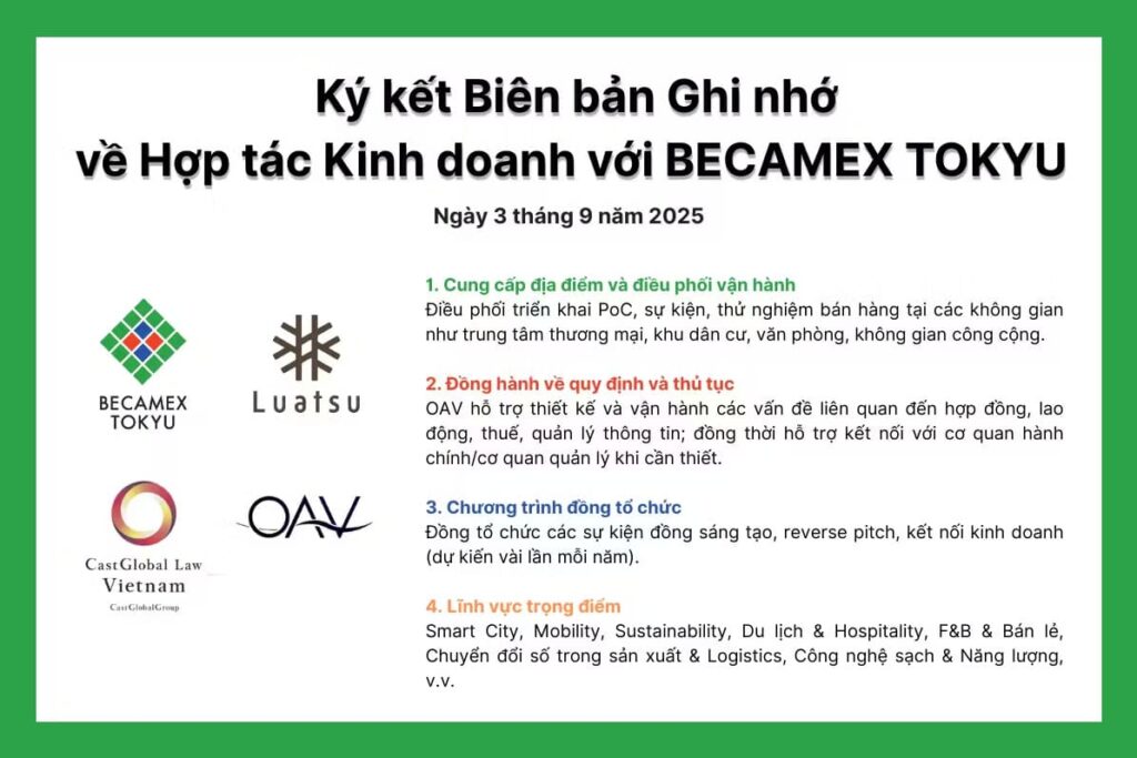 Becamex Tokyu signed a Memorandum of Understanding (MOU) with Outbound Axis Vietnam (OAV).
